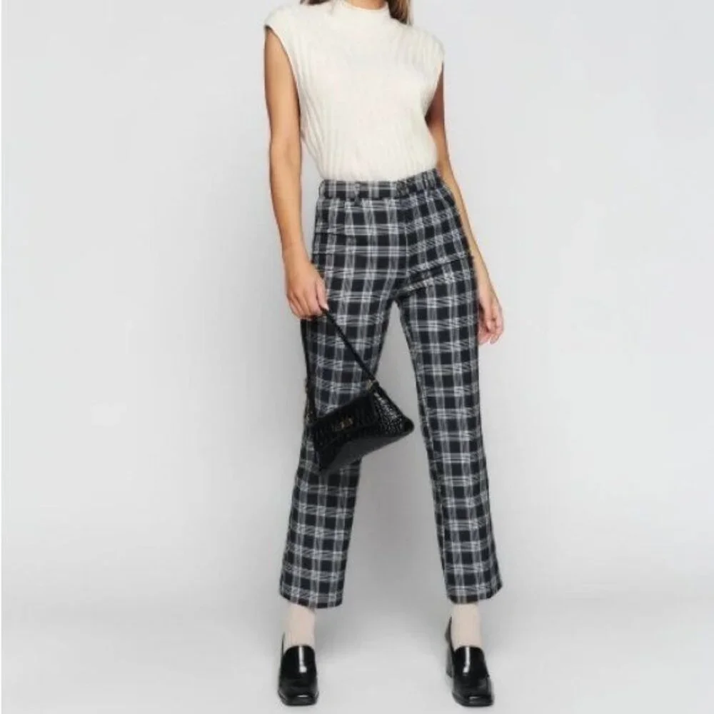 Reformation Pants Franklin‎ Checkered Checked Career Trousers Sz 2